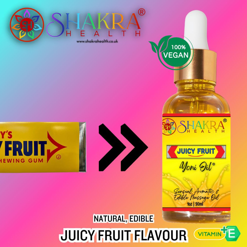 Buy Juicy Fruits Flavoured Yoni Oil. Massage, Balance PH, Lubricate, Moisturise - Edible Yoni Oils for him, or her, not only taste & smell great, but make egg insertion a breeze & liven up your romantic moments. Get ready to feel confident & daring together (or alone!), with the perfect blend of oils designed to stimulate, soothe, nourish & revive dry / itchy skin. Let the blend work its magic & feel alive! at Sacred Remedy Online