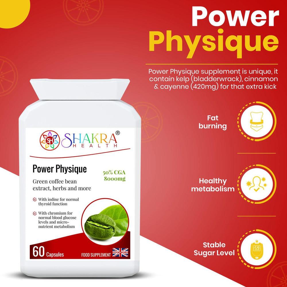 Buy Power Physique | Unique High Strength SIimming & Energy Formula - A high-strength, natural sIimming formula. It contains green coffee bean (8000mg) derived from "raw" unroasted coffee beans and provides 50% chlorogenic acid (CGA). Supports appetite control, reduces cravings, increases fat burning and thereby promotes weight reduction. at Sacred Remedy Online