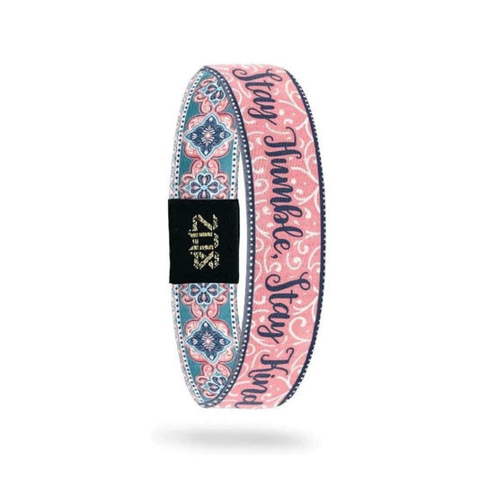 Buy Stay Humble Uplifting & Reversible ZOX LA Collectors Wristband - Difficult times have a profound way of showing us how strong we really are. Super soft and stretchy elastic wristbands made from Recycled Water Bottles Reversible wristbands with art on one side and an uplifting reminder on the inside Limited edition with a serial numbered tag and matching serial collectors card at Sacred Remedy Online