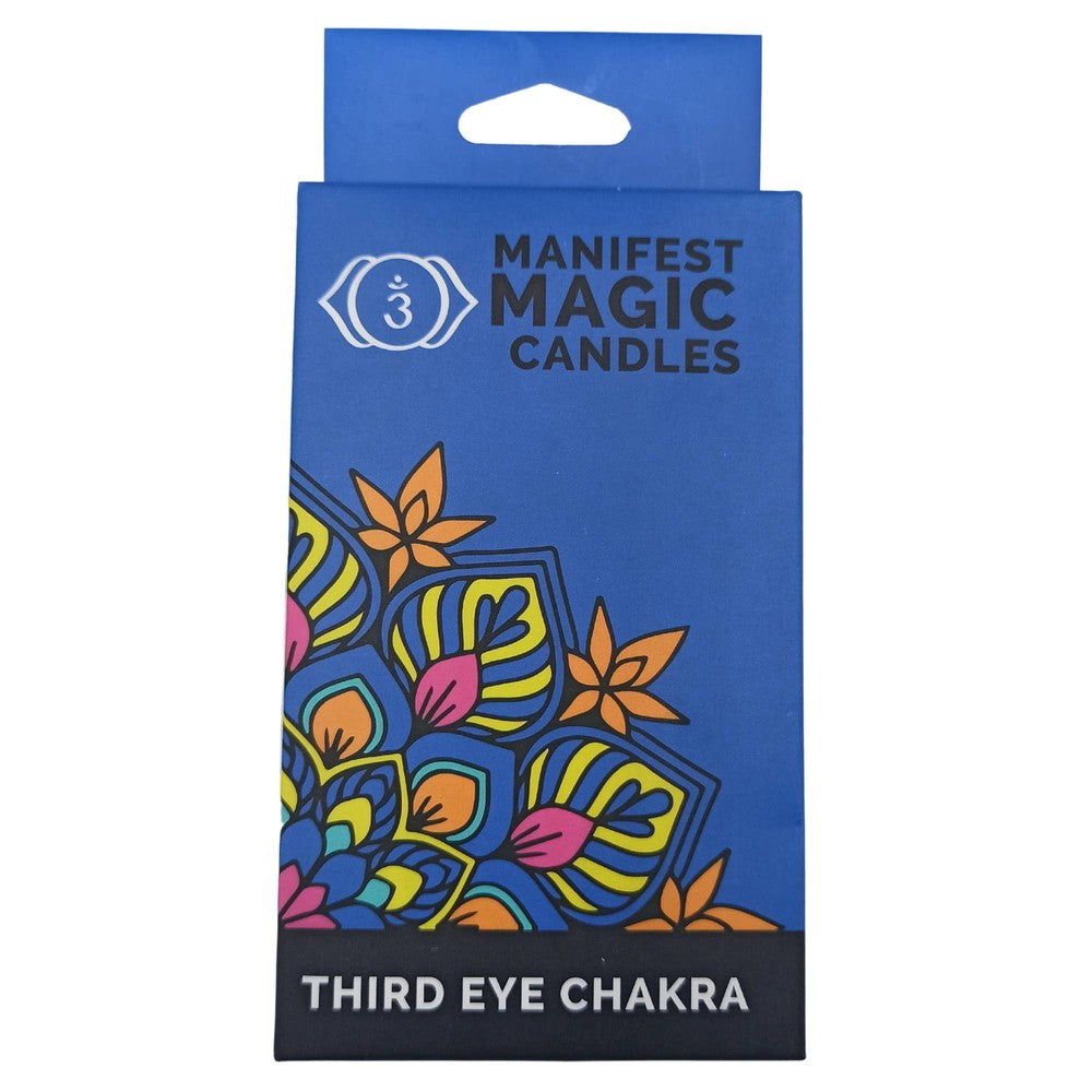 Buy Third Eye Chakra: Inspiration [Navy Candles] Meditation / Spell Work - Presenting the Manifest Magic Candle, a potent tool for igniting desires and elevating spiritual journeys. Our Third Eye Chakra Candle was created to promote Intuition, Insight, and Intellect. The Third Eye Chakra (The Ajna) is located just above the physical eyes in the center of the brows. at Sacred Remedy Online