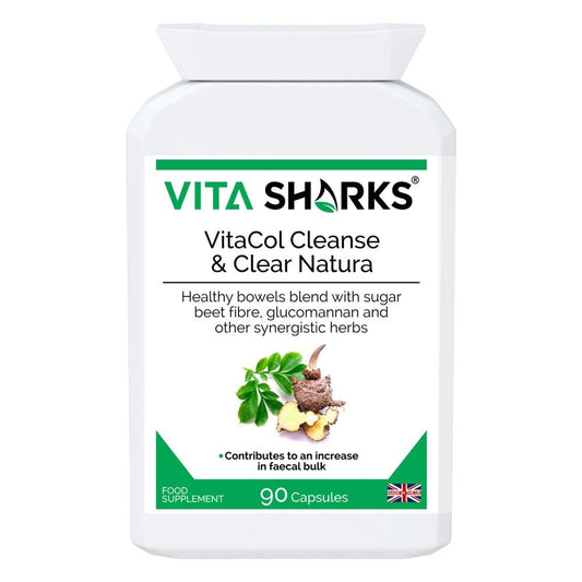 Buy VitaCol Cleanse & Clear Natura | High Quality Colon Cleanser - A fast-acting colon cleanser, designed for the chronically constipated in need of strong treatment for a blocked bowel. Purgatives have been combined with carminatives to prevent griping. A tried and tested combination of active ingredients known as the ultimate herbal laxative. Sugar beet fibre has also been added to the formula, to offer specific support for an increase in faecal bulk and normal bowel function. at Sacred Remedy Online