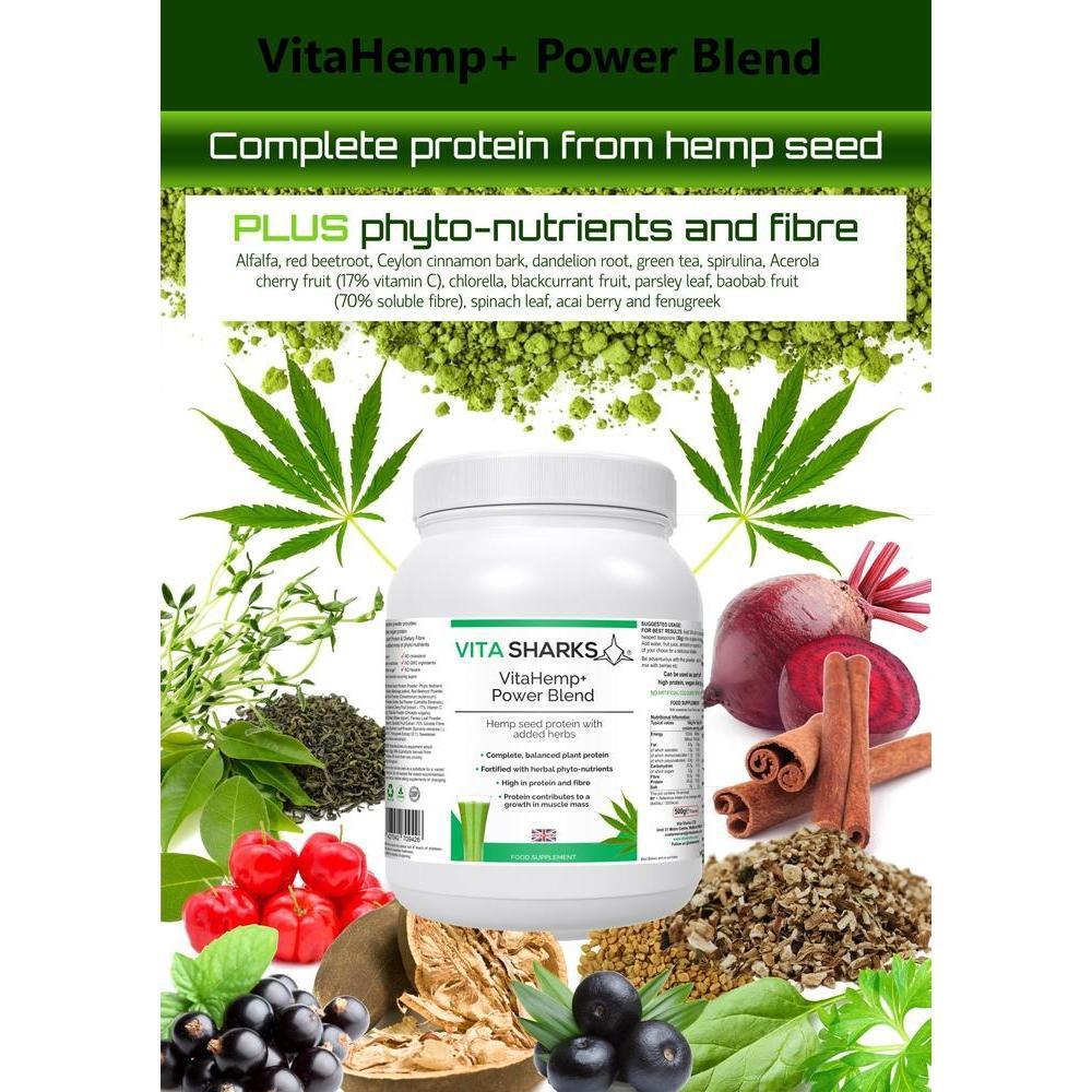 Buy VitaHemp+ Power Blend | Vegan Hemp Meal Shake - A balanced & natural protein from hemp seed, as well as a range of phyto-nutrients from nutritious superfoods & herbs. High in dietary fibre, beneficial for a healthy colon. It beats single-ingredient protein powders hands-down! at Sacred Remedy Online