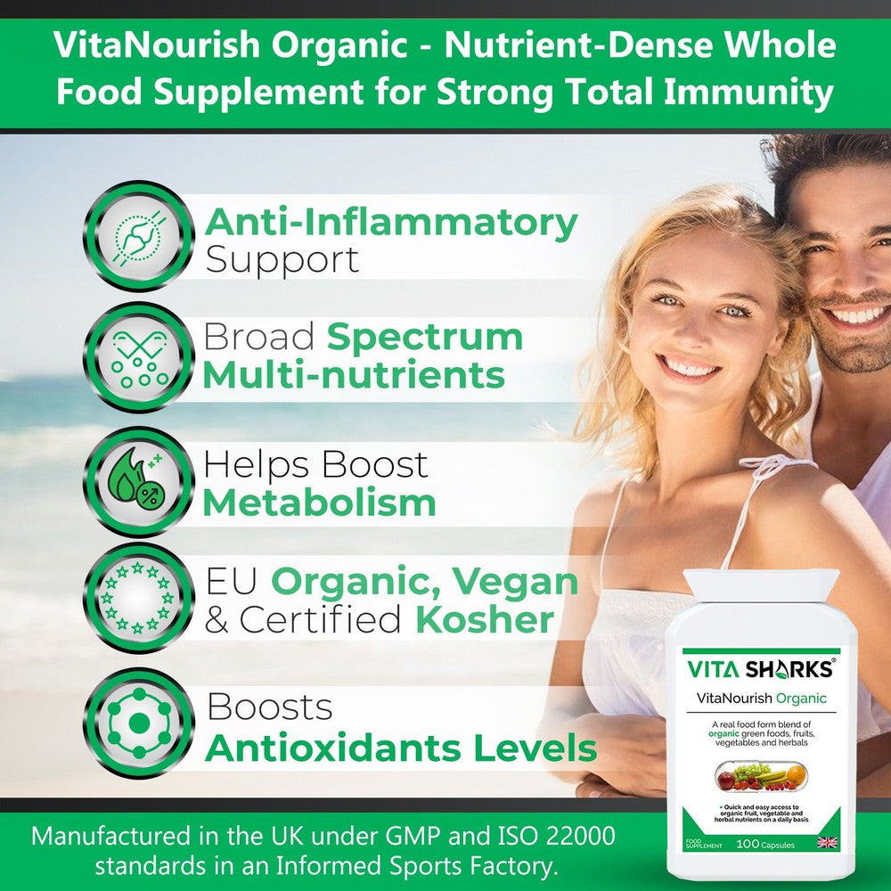 Buy VitaNourish Organic | High Quality UK Whole Food Health Supplement - A comprehensive whole food health supplement, with some of the most nutrient-dense ingredients that nature has to offer: Pre-sprouted activated barley, alfalfa, barley grass, beetroot, bilberry fruit, carrot, dandelion root, green tea leaf, kelp, lemon peel, spinach leaf, spirulina, turmeric and wheatgrass. at Sacred Remedy Online