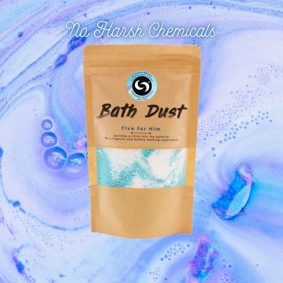 Buy Five for Him Bath Dust. A Luxury Bath Bomb Experience For Men. - Introducing Five for Him - the perfect addition to any man's bath routine. This bath dust, specially designed for men, will leave you feeling refreshed, rejuvenated, and ready to take on the day. (No more borrowing your partner's products!) Treat yourself to a Five for Him experience today. at Sacred Remedy Online
