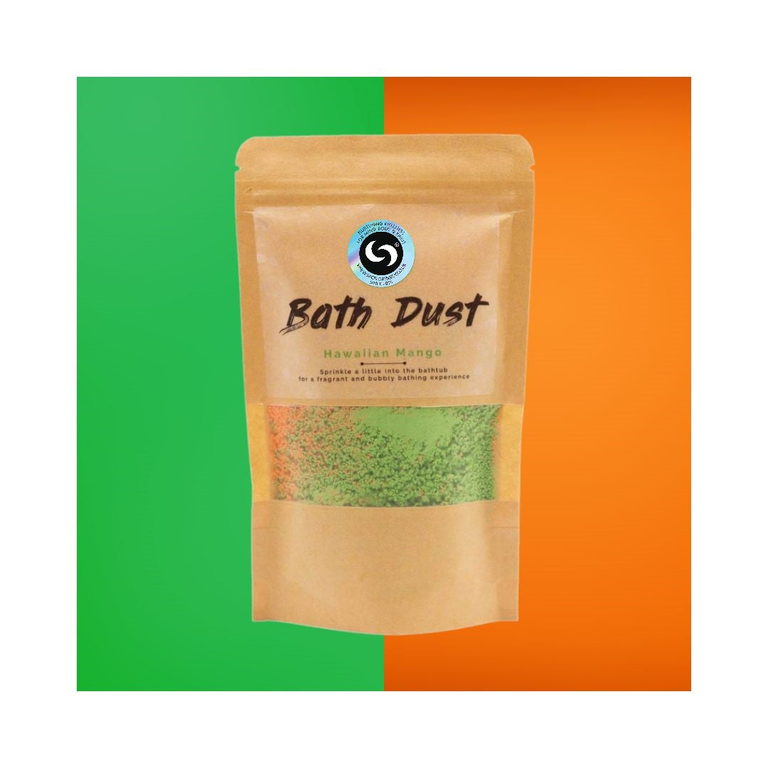 Buy Hawaiian Mango Bath Dust. A Luxuriously Tropical Bath Experience - Turn bathing into a tropical adventure with our Hawaiian Mango Bath Dust! Immerse yourself in vibrant orange and green waters while indulging in the irresistible scent of ripe mango. Treat yourself to a playful and refreshing bath experience. (Lather up some fun with this fruity bath dust!) at Sacred Remedy Online