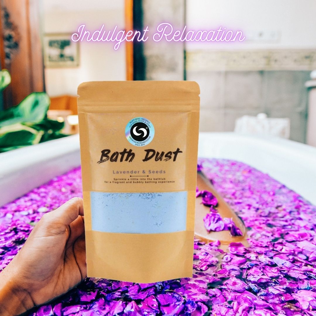 Buy Lavender & Seeds Bath Dust. A Relaxing Evening Bath Experience - Unleash the powers of relaxation with our Lavender &amp; Seeds Bath Dust! Soak in the soothing aroma of lavender and gentle exfoliation from seeds, leaving you feeling refreshed and rejuvenated. No more counting sheep, just sprinkle and enjoy a peaceful bath. (Sweet dreams not guaranteed.) at Sacred Remedy Online