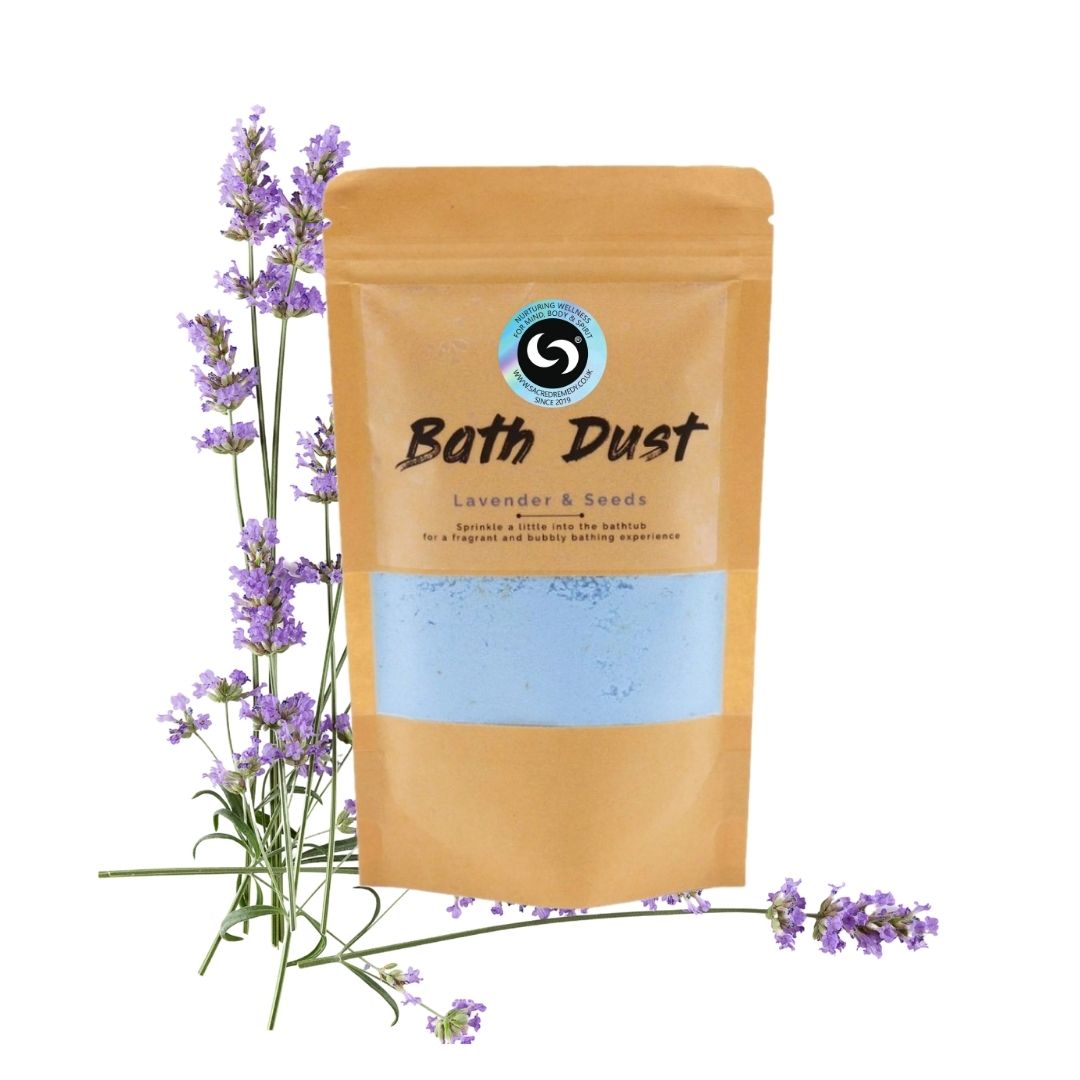 Buy Lavender & Seeds Bath Dust. A Relaxing Evening Bath Experience - Unleash the powers of relaxation with our Lavender &amp; Seeds Bath Dust! Soak in the soothing aroma of lavender and gentle exfoliation from seeds, leaving you feeling refreshed and rejuvenated. No more counting sheep, just sprinkle and enjoy a peaceful bath. (Sweet dreams not guaranteed.) at Sacred Remedy Online