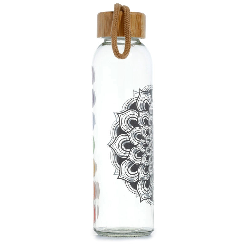 Buy Sacred Remedy 500ml Reusable 7 Chakra Symbols BPA Free Glass Water Bottle with Bamboo Lid. Eco Friendly, Empowering, Strong Design - EMPOWERING DESIGN: BPA FREE CONSTRUCTION: 500ML CAPACITY: DURABLE AND REUSABLE: ECO FRIENDLY CHOICE: Refill this bottle instead of buying plastic to reduce waste and plastic pollution in our environment. Made using food grade glass and a bamboo lid, this bottle is free of harmful BPA and other toxic chemicals. at Sacred Remedy Online