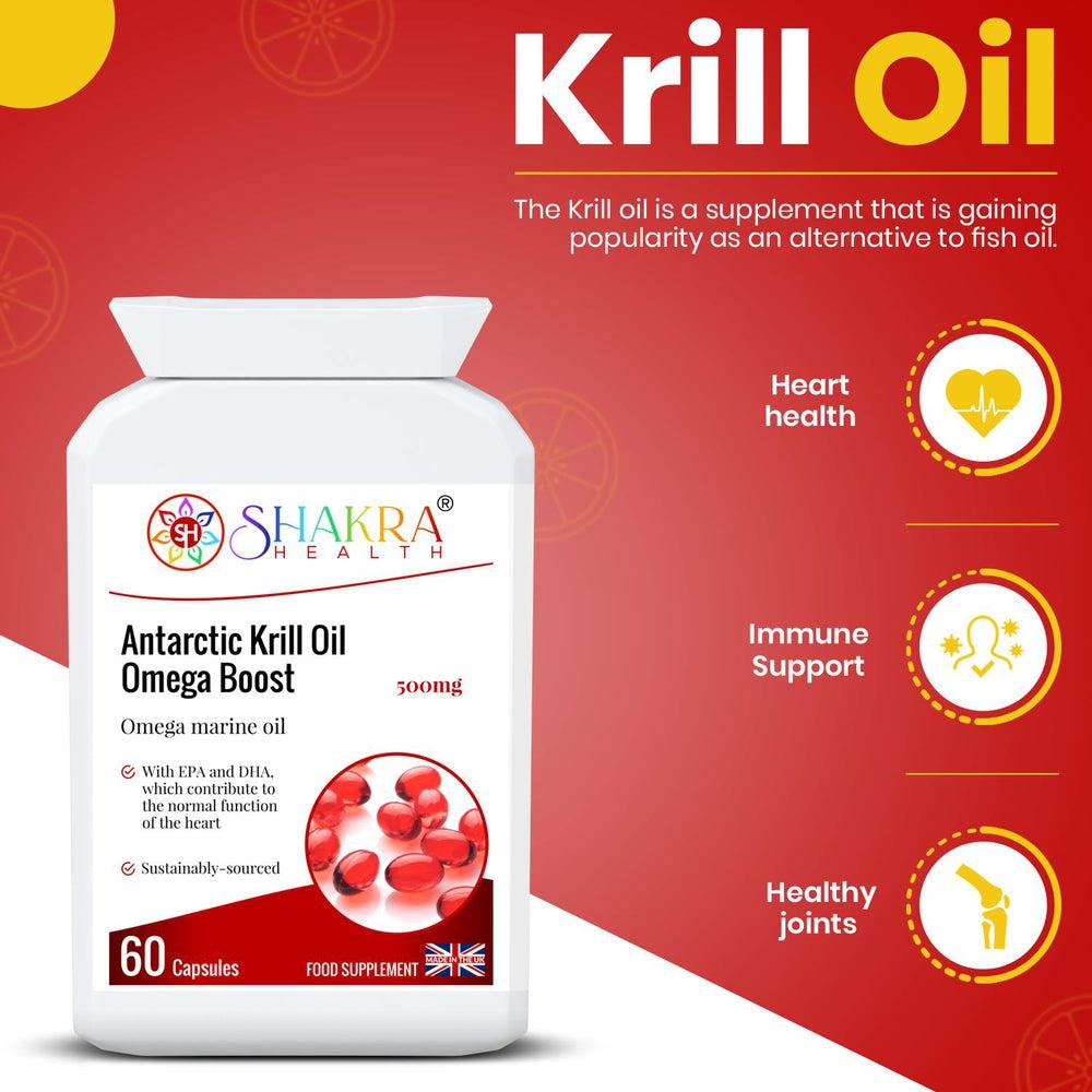 Buy Antarctic Krill Oil Omega Boost by Shakra Health Supplements - You want to support your thinking, your mental energy and your spiritual vitality? Antarctic Krill Oil Omega Boost is your answer. In fact, krill oil may be even more effective at fighting inflammation than other marine omega-3 sources because it appears to be easier for the body to use. What’s more, krill oil contains a pink-orange pigment called astaxanthin, which has anti-inflammatory and antioxidant effects. at Sacred Remedy Online
