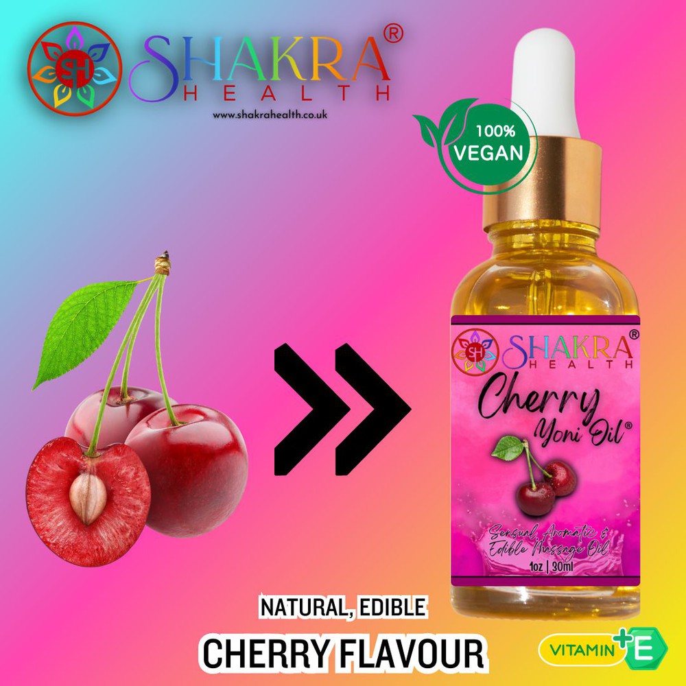 Buy Cherry Flavoured Yoni Oil. Massage, Balance PH Levels & Hygeine. at SacredRemedy.co.uk. Looking for quality Yoni Oil? We stock Shakra Health: Edible Yoni Oils for him, or her, not only taste & smell great, but make egg insertion a breeze & liven up your romantic moments. Get ready to feel confident & daring together (or alone!), with the perfect blend of oils designed to stimulate, soothe, nourish & revive dry / itchy skin. Let the blend work its magic & feel alive!