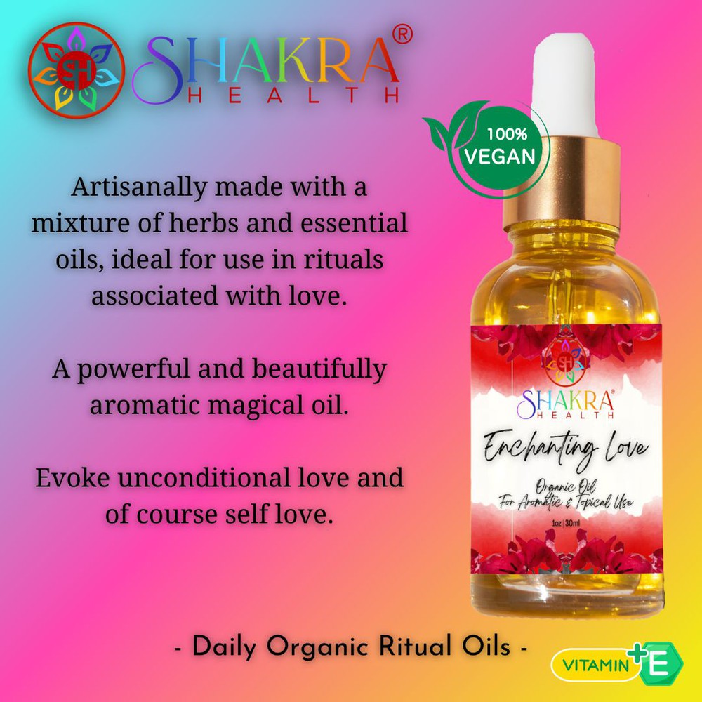 Buy Enchanting Love Ritual Massage Oil | Vegan, Organic, Natural Blend at SacredRemedy.co.uk. Looking for quality Ritual Oils? We stock Shakra Health: A powerful and beautifully aromatic magical oil for all works and endeavors related to love, vitality, and passion. You will be able to see the organic ingredients clearly in the blend, including roses! Roses have the highest energetic vibration of any flower, therefore are amazing healers in love. Love Oil on your wrists and behind your ears can help draw in