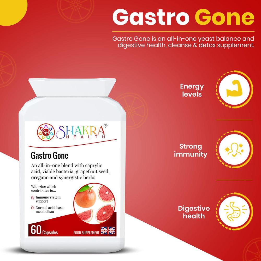 Buy Gastro Gone | Anti-Candida, Healthy Gut & Detox Supporting Formula at SacredRemedy.co.uk. Looking for quality Supplement? We stock Shakra Health Supplements: Gastro Gone is an all-in-one yeast balance, digestive health, cleanse and detox supplement. The unique combination of ingredients in this food supplement helps to support the correct balance of gut flora (bacteria and yeasts), along with the integrity of the gastrointestinal tract and the growth of friendly bacteria.