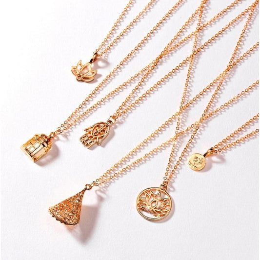 Buy Good Karma Necklaces Gold Hamsa Hand, Om, Lotus Jewelery Gifts - at Sacred Remedy Online
