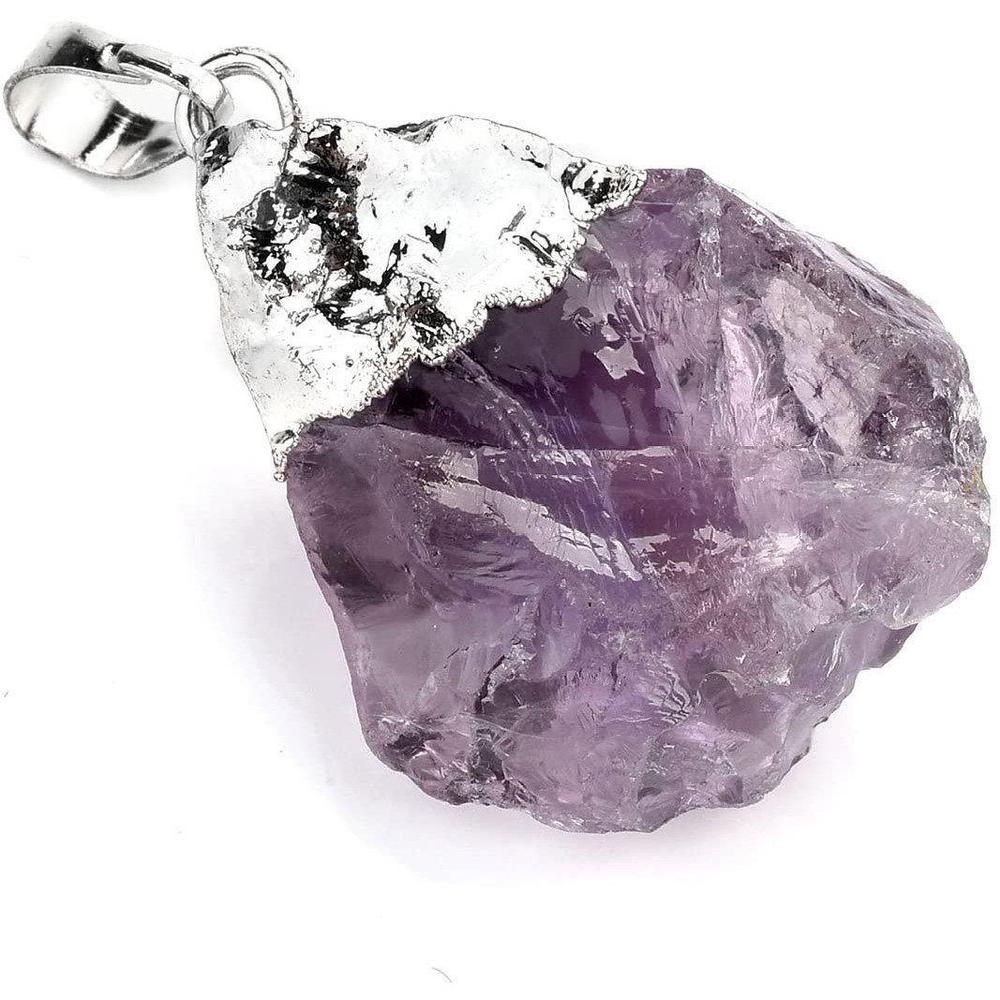 Buy Raw Amethyst Necklace Silver Plated Healing Stone - A great gift for your best friend, significant other, or anyone who enjoys handmade fine jewelry. A truly special gift that has the power to make someone feel a little more beautiful, healthy, lucky & healed. This Is 100% Natural Stone without Machining & Polishing. Each stone is unique & shapes may vary. at Sacred Remedy Online