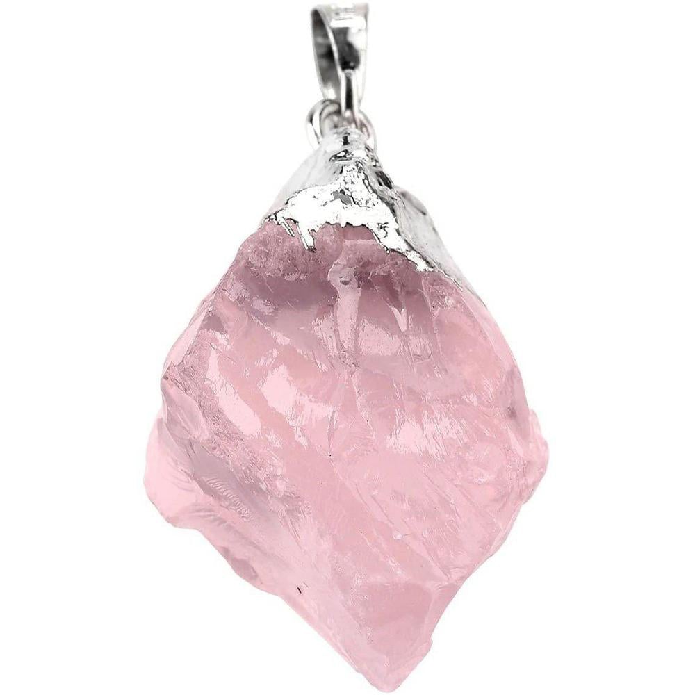 Buy Raw Rose Quartz Necklace Silver Plated Healing Stone - at Sacred Remedy Online