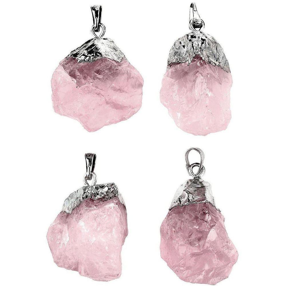 Buy Raw Rose Quartz Necklace Silver Plated Healing Stone - at Sacred Remedy Online