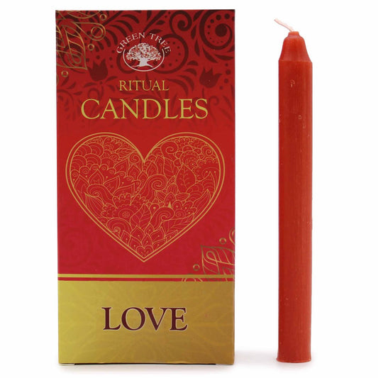 Buy Red Love [Spell Candles] Pack of 10 - Red candles are often used in rituals and ceremonies related to love & lust. This colour is also associated with passion, strength, energy & is associated with the root chakra. Pack of 10 for use with rituals to attract love, sex and vitality, health, increase strength, promote passion, or employ defensive magic. at Sacred Remedy Online