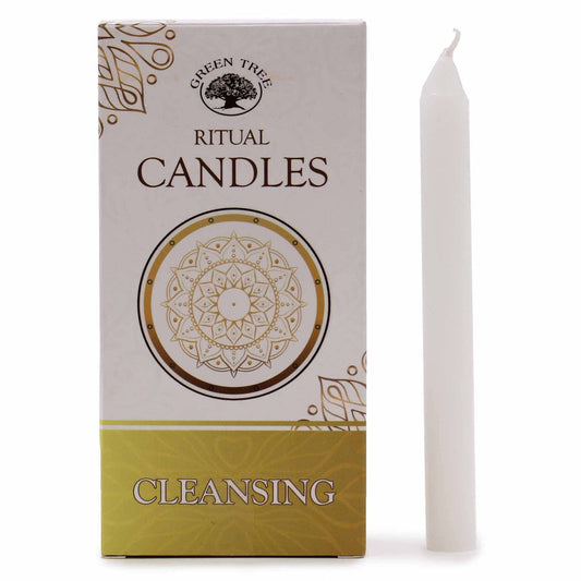 Buy White Clensing [Spell Candles] Pack of 10 - The versatile white candle is the master of all candles and can be used in all spells and rituals. Both black and white are associated with removing negative energy and cleansing a space. Pack of 10 white spell candles for use with rituals to attract happiness, new beginnings and spiritual growth. at Sacred Remedy Online