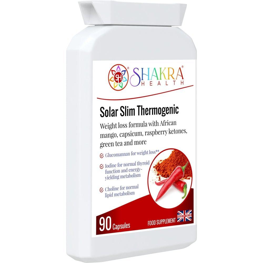 Buy Solar Slim Thermogenic Fat Metaboliser | Natural Weight Reduction - Reduce Your Belly Without Torturing Yourself. This thermogenic fat metaboliser & herbal weight management supplement, supports the body's natural fat burning processes, along with the feeling of fullness, energy levels, thyroid function, carbohydrate, lipid & fatty acid metabolism, stable blood sugar levels at Sacred Remedy Online