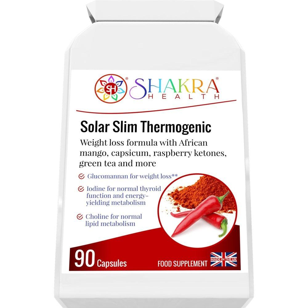 Buy Solar Slim Thermogenic Fat Metaboliser | Natural Weight Reduction - Reduce Your Belly Without Torturing Yourself. This thermogenic fat metaboliser & herbal weight management supplement, supports the body's natural fat burning processes, along with the feeling of fullness, energy levels, thyroid function, carbohydrate, lipid & fatty acid metabolism, stable blood sugar levels at Sacred Remedy Online