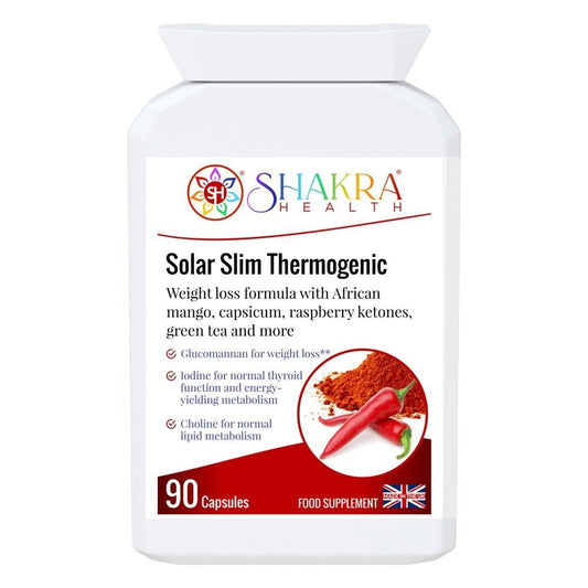 Buy Solar Slim Thermogenic Fat Metaboliser | Natural Weight Reduction at SacredRemedy.co.uk. Looking for quality Supplement? We stock Shakra Health Supplements: Reduce Your Belly Without Torturing Yourself. This thermogenic fat metaboliser & herbal weight management supplement, supports the body's natural fat burning processes, along with the feeling of fullness, energy levels, thyroid function, carbohydrate, lipid & fatty acid metabolism, stable blood sugar levels
