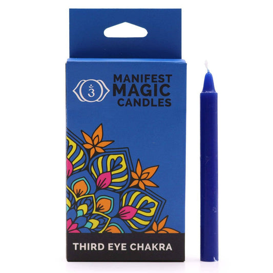 Buy Third Eye Chakra: Inspiration [Navy Candles] Meditation / Spell Work - Presenting the Manifest Magic Candle, a potent tool for igniting desires and elevating spiritual journeys. Our Third Eye Chakra Candle was created to promote Intuition, Insight, and Intellect. The Third Eye Chakra (The Ajna) is located just above the physical eyes in the center of the brows. at Sacred Remedy Online