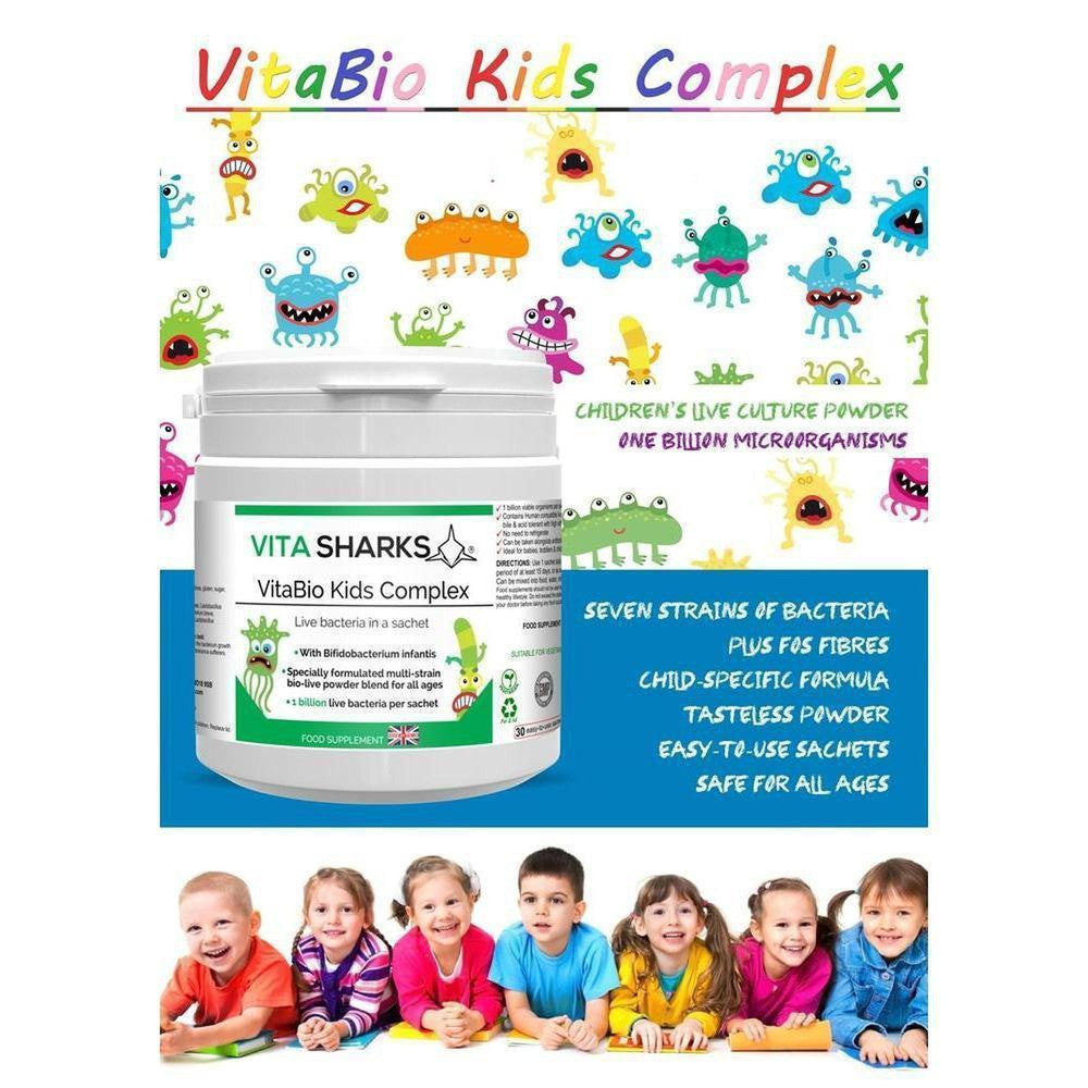 Buy VitaBio Kids Complex | Immune & Optimum Health Support for Kids - A probiotic health supplement for kids, suitable for babies & children of all ages. Designed to support healthy levels of intestinal flora after a course of antibiotics or following a digestive upset. It can also offer immunity support when returning to playgroups or pre-school and germs and viruses can be prevalent. at Sacred Remedy Online
