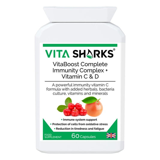 Buy at SacredRemedy.co.uk. Looking for quality Supplement? We stock Vita Sharks Supplements: Vitamin C intake is required more now than ever before, due to the high amount of processed foods consumed, which are lacking in this essential vitamin and antioxidant. This formula contains vitamin C from multiple sources ie herbs, berries and ascorbic acid.