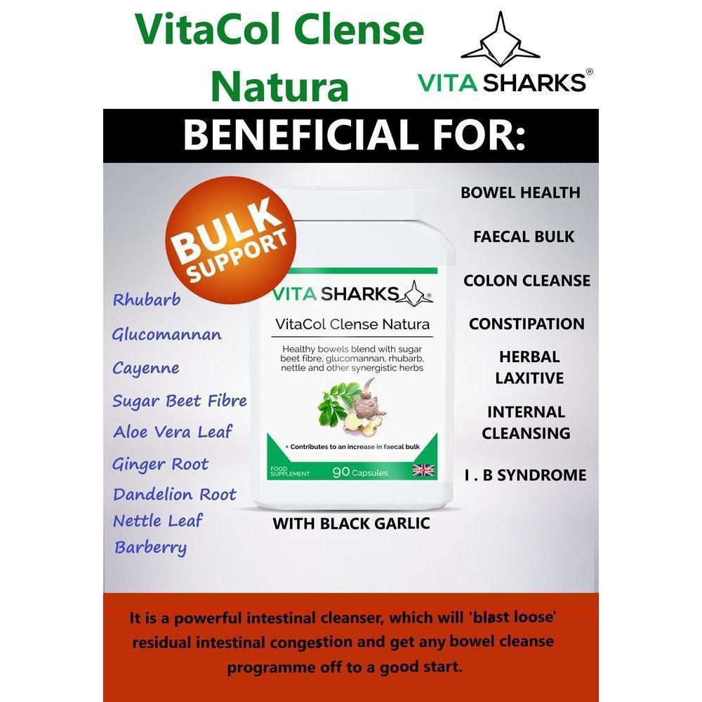 Buy VitaCol Cleanse & Clear Natura | High Quality Colon Cleanser at SacredRemedy.co.uk. Looking for quality Supplement? We stock Vita Sharks Supplements: A fast-acting colon cleanser, designed for the chronically constipated in need of strong treatment for a blocked bowel. Purgatives have been combined with carminatives to prevent griping. A tried and tested combination of active ingredients known as the ultimate herbal laxative. Sugar beet fibre has also been added to the formula, to offer specific support