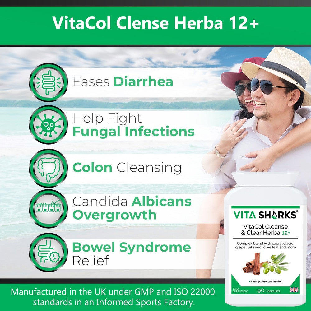 Buy VitaCol Clense Herba 12+ | Quality Cleanse & Detox Health Supplement at SacredRemedy.co.uk. Looking for quality Supplement? We stock Vita Sharks Supplements: VitaCol Clense Herba 12+ is a broad-spectrum gastrointestinal cleanse & detox supplement, to support a balanced lower digestive tract & protect against internal parasites, worms & other harmful micro-organisms. It contains a range of tried and tested herbs and concentrated foods to support digestive tract health.