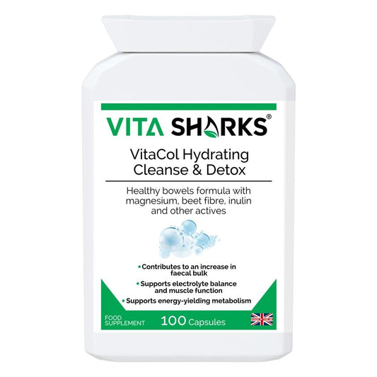 Buy VitaCol Hydrating Clense & Detox Quality UK Health Supplement at SacredRemedy.co.uk. Looking for quality Supplement? We stock Vita Sharks Supplements: A powerful, yet gentle, non-habit forming health supplement colonics formula, with nutrients specifically selected to contribute to an increase in faecal bulk and normal bowel function.
