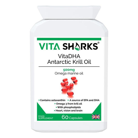 Buy VitaDHA Antarctic Krill Oil | High Strength Omega 3 - VitaDHA Antarctic Krill Oil is a powerful antioxidant and a natural source of high concentration omega 3 oil. Krill oil is used for the same reasons as cod liver oil, flax oil and other omega 3 fatty acids, but is often favoured because it does not cause fishy burps or an after-taste - a common side effect of fish oil. at Sacred Remedy Online