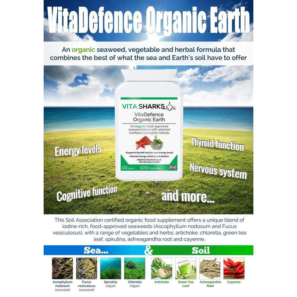 Buy VitaDefence Organic Earth | Quality Immune Health Vitamin Supplements - A powerful all-in-one alkalising, cleansing, detoxification and daily nourishment formula, which combines the best of nutrient-dense foods from both the sea and Earth’s soil. This food supplement is iodine-rich and high in a broad spectrum of protective nutrients, including antioxidants, phyto-chemicals, polyphenols, enzymes, amino acids, vitamins and minerals. at Sacred Remedy Online