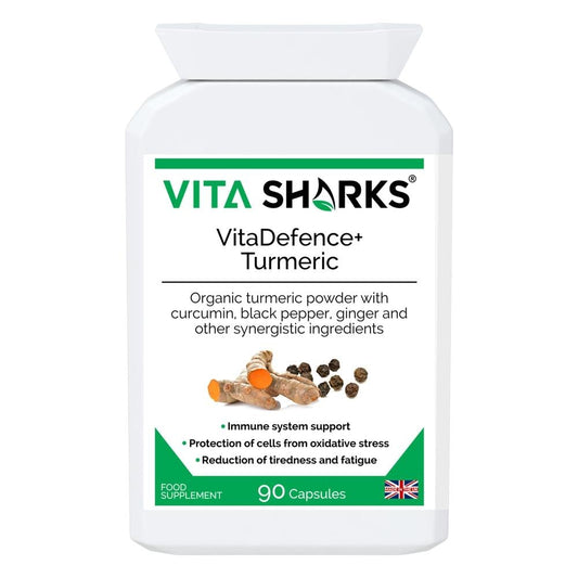 Buy VitaDefence+ Turmeric | Quality Immune Health Vitamin Supplements at SacredRemedy.co.uk. Looking for quality Supplement? We stock Vita Sharks Supplements: Turmeric root powder supplements have been long used by Ayurvedic medicine as a basic "heal all" and anti-inflammatory. The benefits of turmeric and its active ingredients (including curcuminoids) have recently been recognised in the Western world after much TV, magazine and radio coverage.