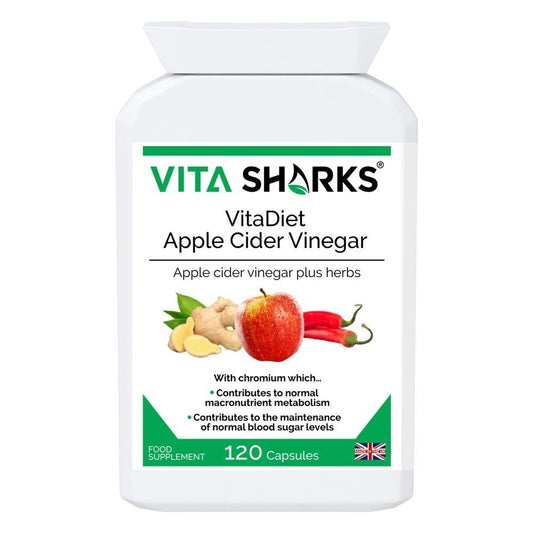 Buy VitaDiet Apple Cider Vinegar | Vita Sharks UK at SacredRemedy.co.uk. Looking for quality Supplement? We stock Vita Sharks Supplements: Constipation can leave you feeling bloated and heavy, while eliminating waste obviously leaves you feeling lighter. Adding apple cider vinegar to your daily (and particularly morning) routine, can help to get sluggish bowels moving and promote regularity, helping to cleanse the digestive system ready for a new day. This is because apple cider vinegar is a source of pecti