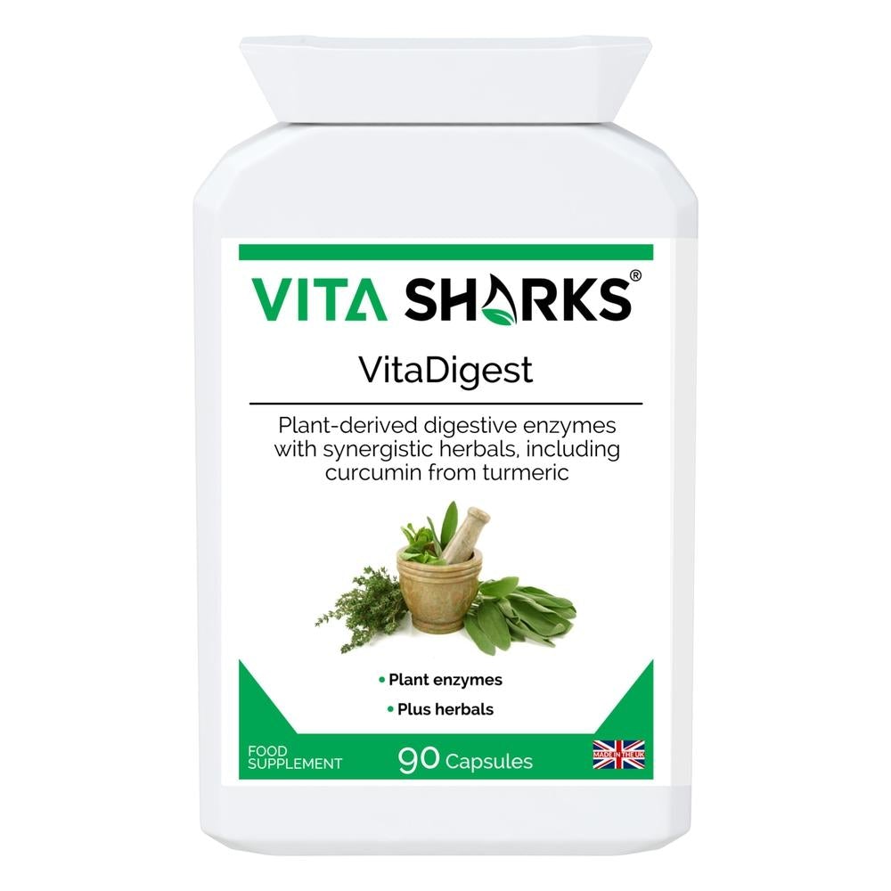 Buy VitaDigest | Digestive Immune Health Vitamin Support Supplement - A high-strength health supplement which combines a broad spectrum range of plant-derived digestive enzymes with carminative, anti-spasmodic and gut-soothing herbs. A unique blend to aid the digestive system naturally and healthily. at Sacred Remedy Online