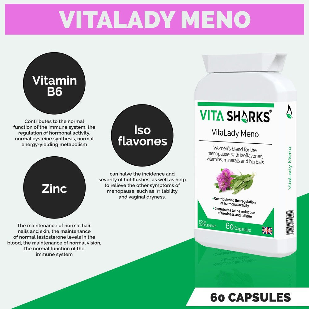 Buy VitaLady Meno | For Menopause & Uncomfortable Cycles - Monthly cycles & the menopause is no fun. Try our natural menopause support to help you feel wonderful. A traditional combination formula, designed to help gently relieve discomfort. May help improve the frequency / intensity of hot flashes and disrupted sleep at night. All natural & plant-based ingredients. at Sacred Remedy Online