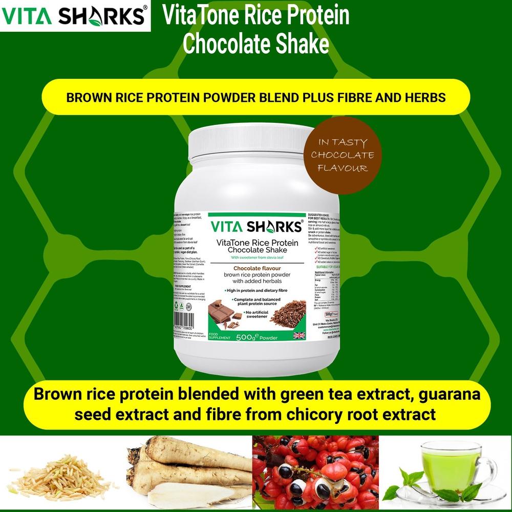 Buy VitaTone Rice Protein Chocolate Shake Health Supplement - To support everything from a healthy colon and stable blood sugar levels, to healthy weight management, a fast metabolism & high energy levels. It is easily digestible and does not cause bloating or flatulence, which many people experience with dairy-based protein powders - an ideal alternative to whey and soya. at Sacred Remedy Online