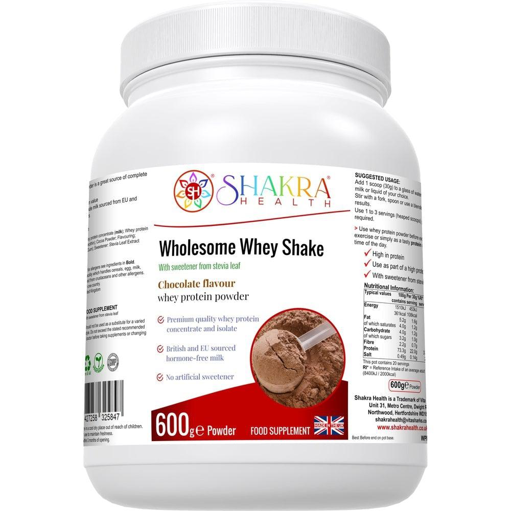 Buy Wholesome Whey Protein Shake (Chocolate) by Shakra Health Supplements - at Sacred Remedy Online