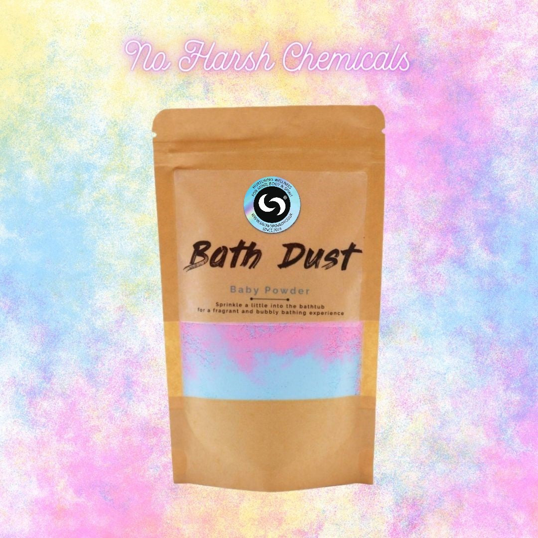 Buy Baby Powder Bath Dust. A Refreshing, Fizzy Bathtime Treat - Indulge in a bath time treat with our Baby Powder Bath Dust. Our unique blend of bath fizz and beloved baby powder scent will leave you feeling pampered and refreshed (minus the diaper change). at Sacred Remedy Online